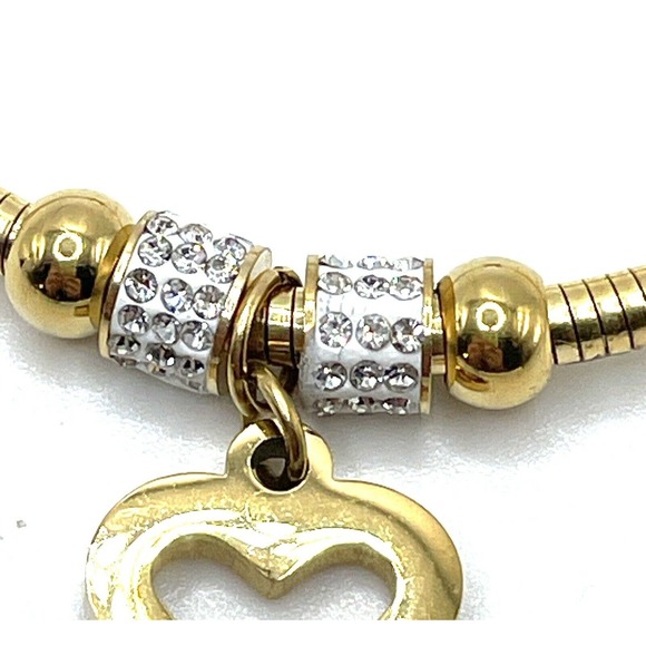 Swarovski Elements Gold Crystal Bangle Dangle Bracelet Open Heart Slider Charm - Picture 7 of 8